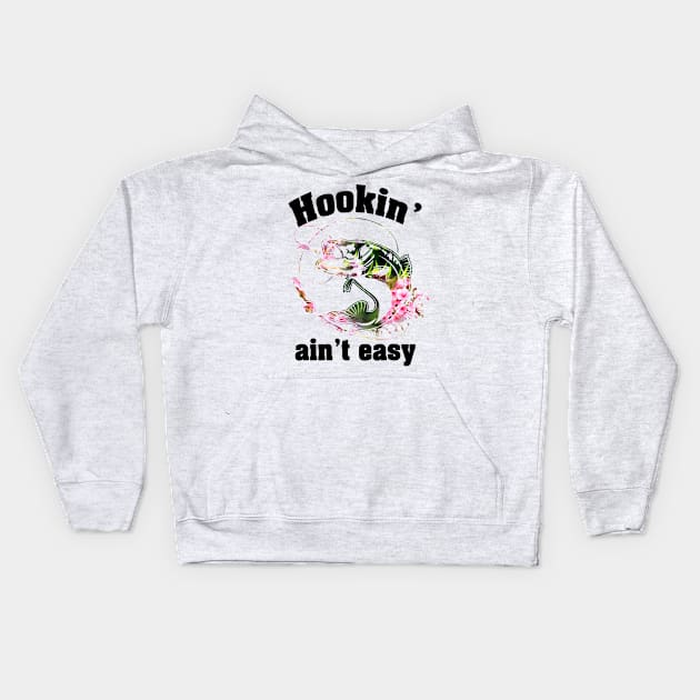 Hookin' Ain't Easy Hippie Fishing Kids Hoodie by Rumsa